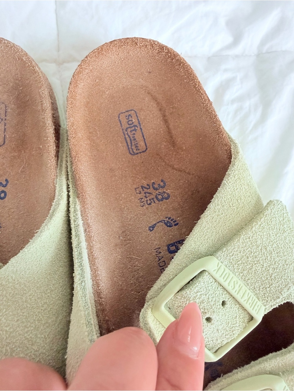 Birkenstock Double-Buckle Sandals in Mint Green Suede - Picture 2 of 4